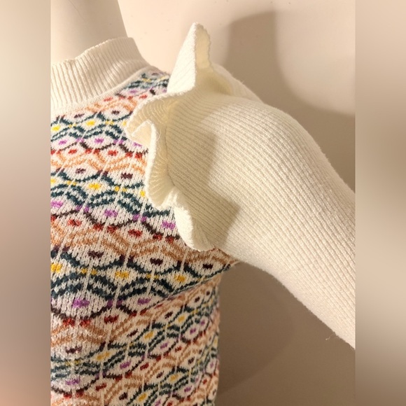 LOFT White Sweater with Multicolor Pattern - Picture 9 of 12